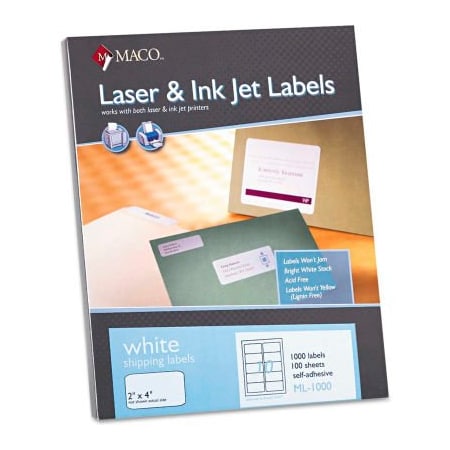 Maco Tag & Label Maco White All-Purpose Labels, 2 x 4, 1000/Box ML1000
